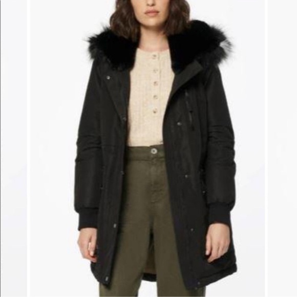 Andrew Marc of New York Black Carina Faux-Fur-Trim Hooded Rain Parka Coat XS - Picture 2 of 16